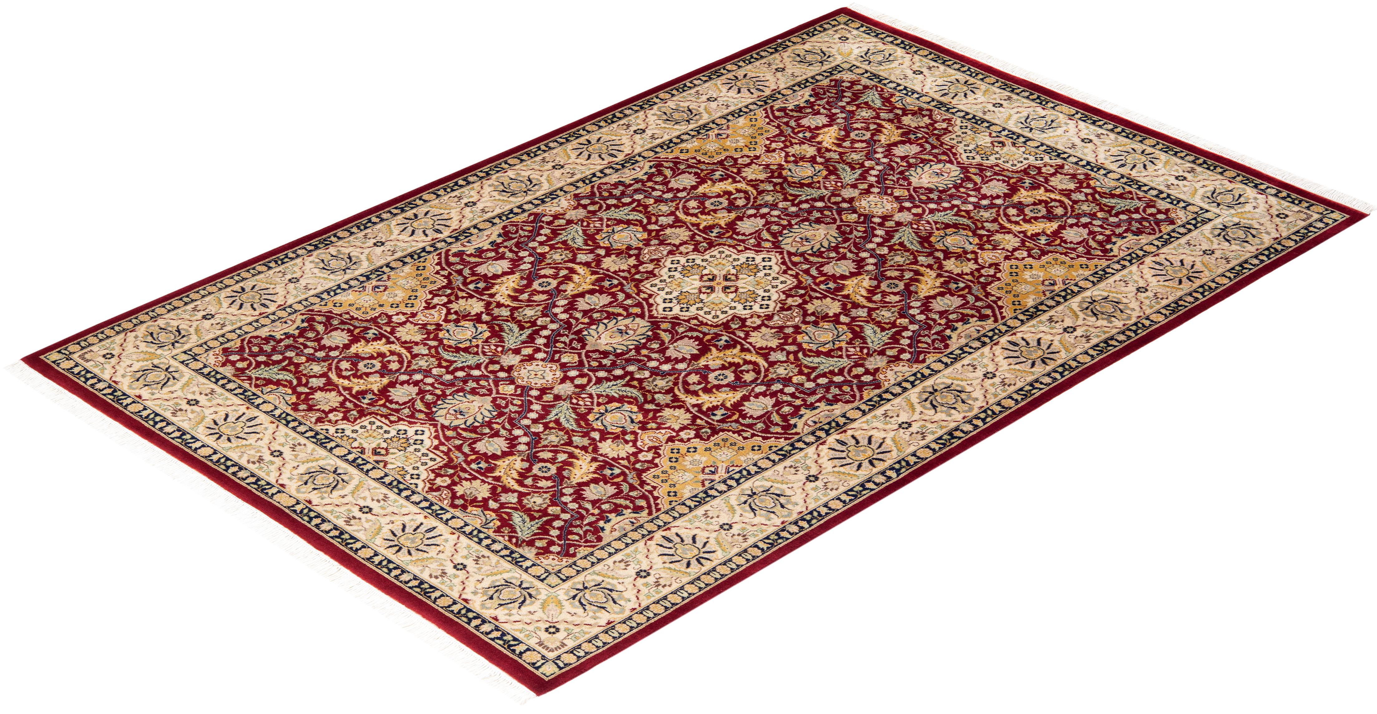 Handgeknüpfter Mogul-Teppich aus roter Wolle, Unikat im Angebot 3