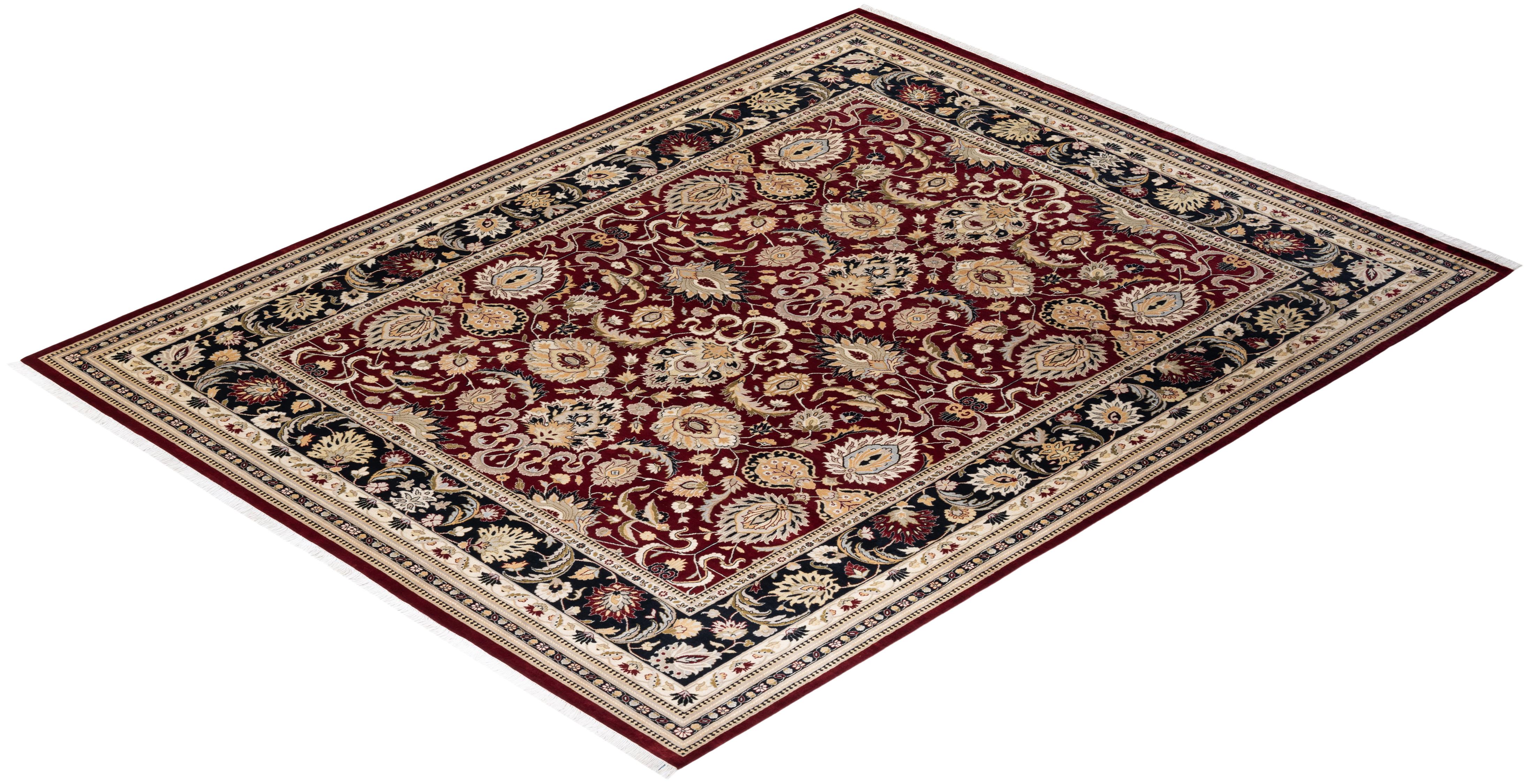 One-of-a-kind Hand Knotted Wool Mogul Red Area Rug For Sale 3