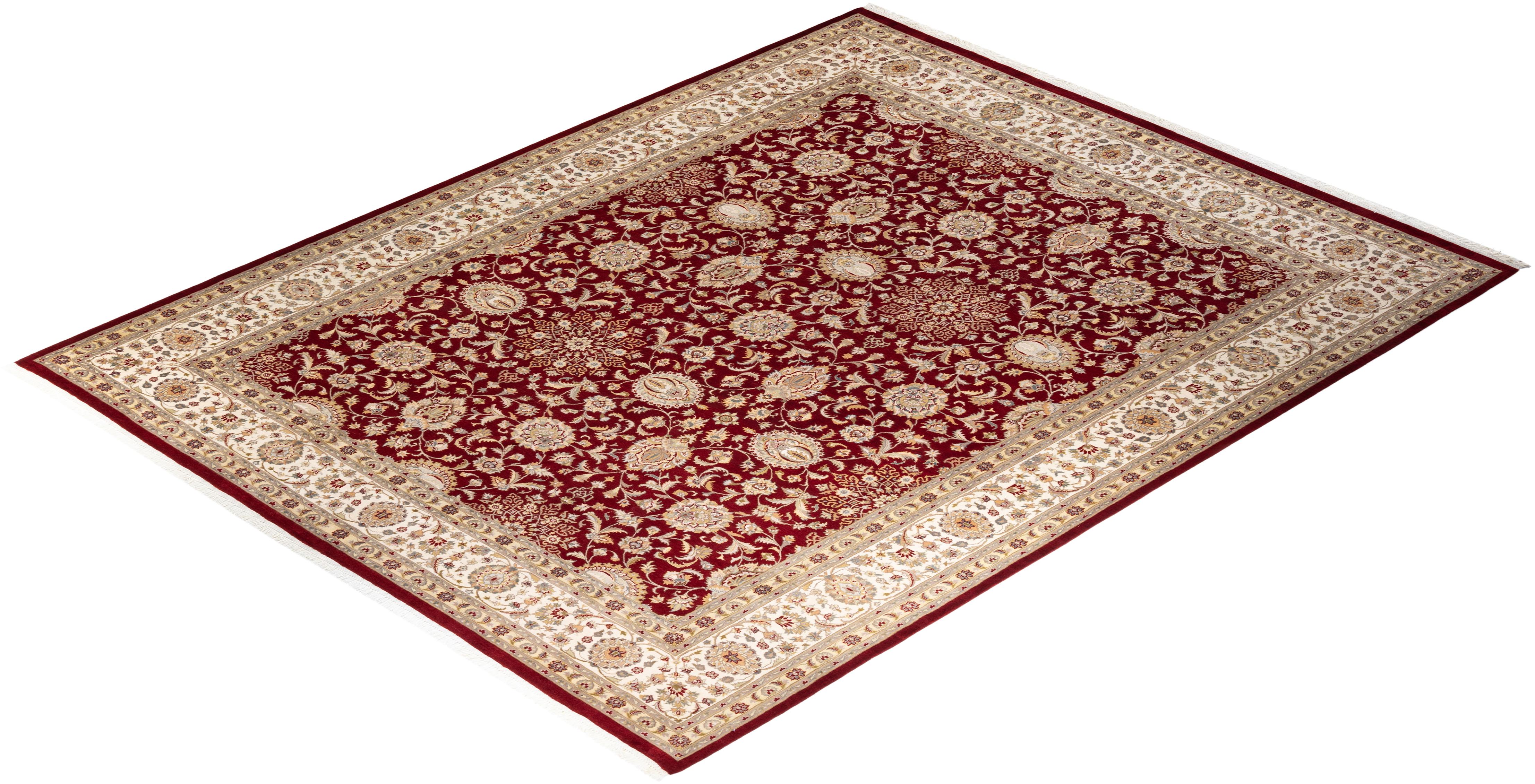 Tapis Mogul rouge en laine noué à la main, unique en son genre en vente 2