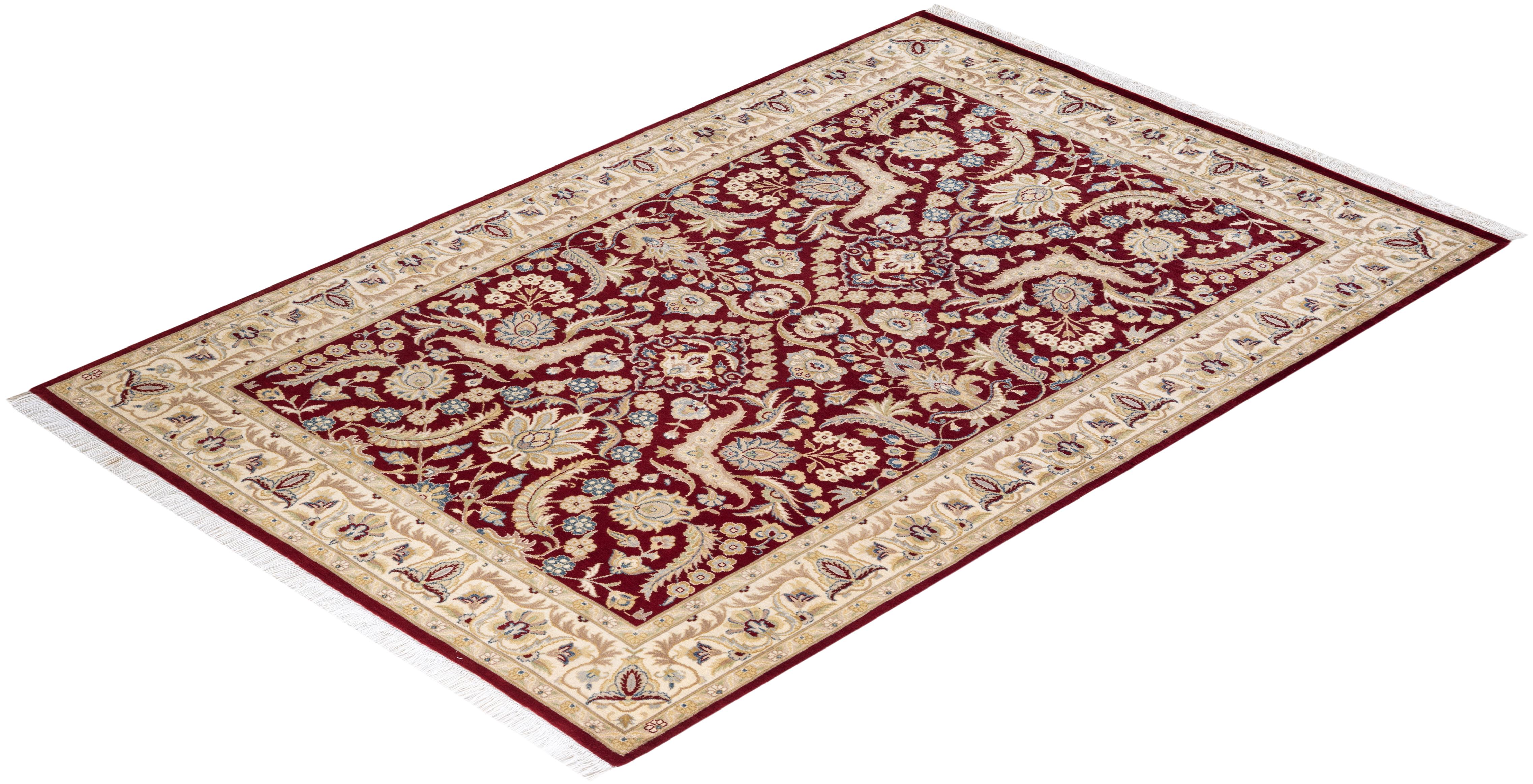 Tapis Mogul rouge en laine noué à la main, unique en son genre en vente 2