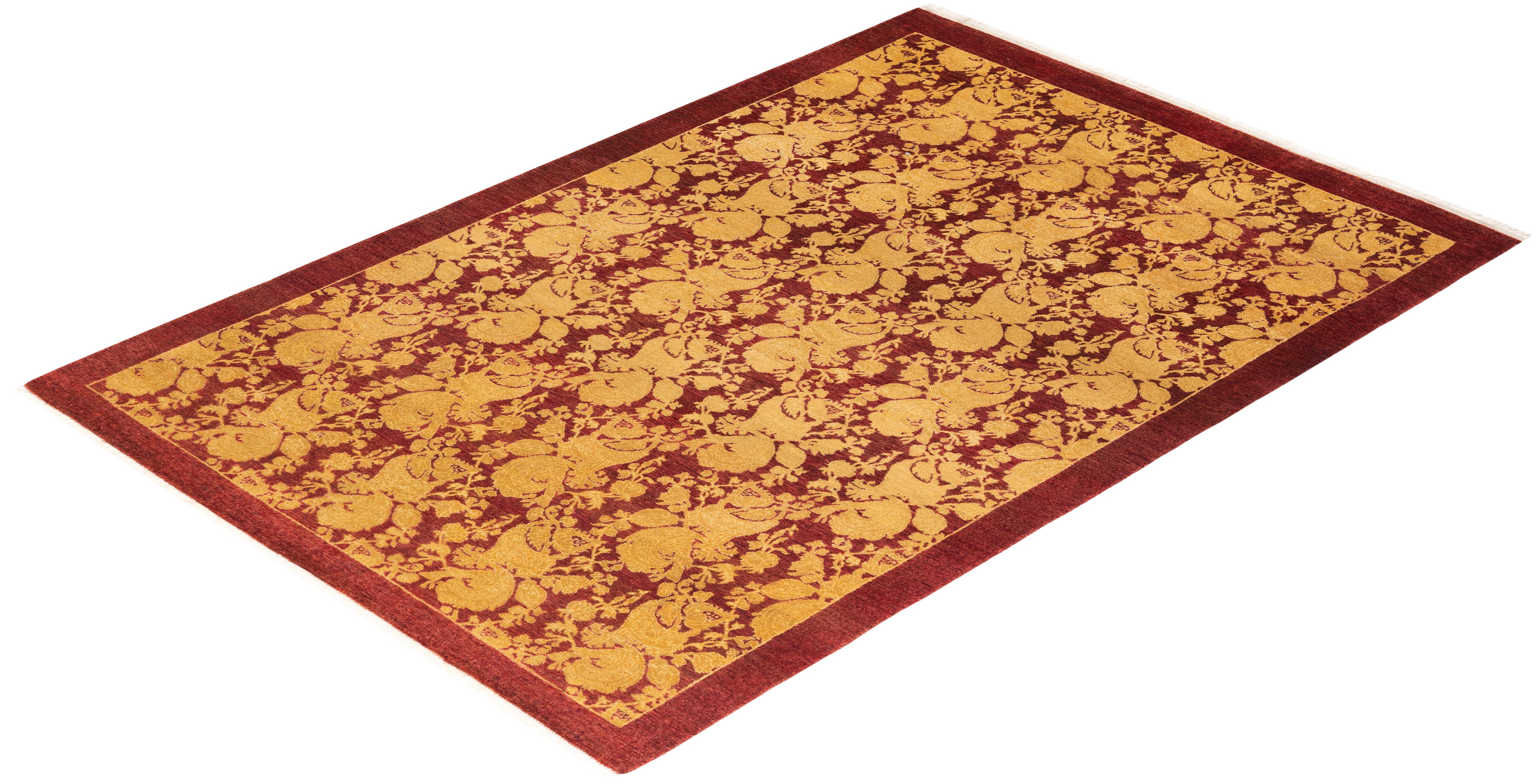Handgeknüpfter Mogul-Teppich aus roter Wolle, Unikat im Angebot 3