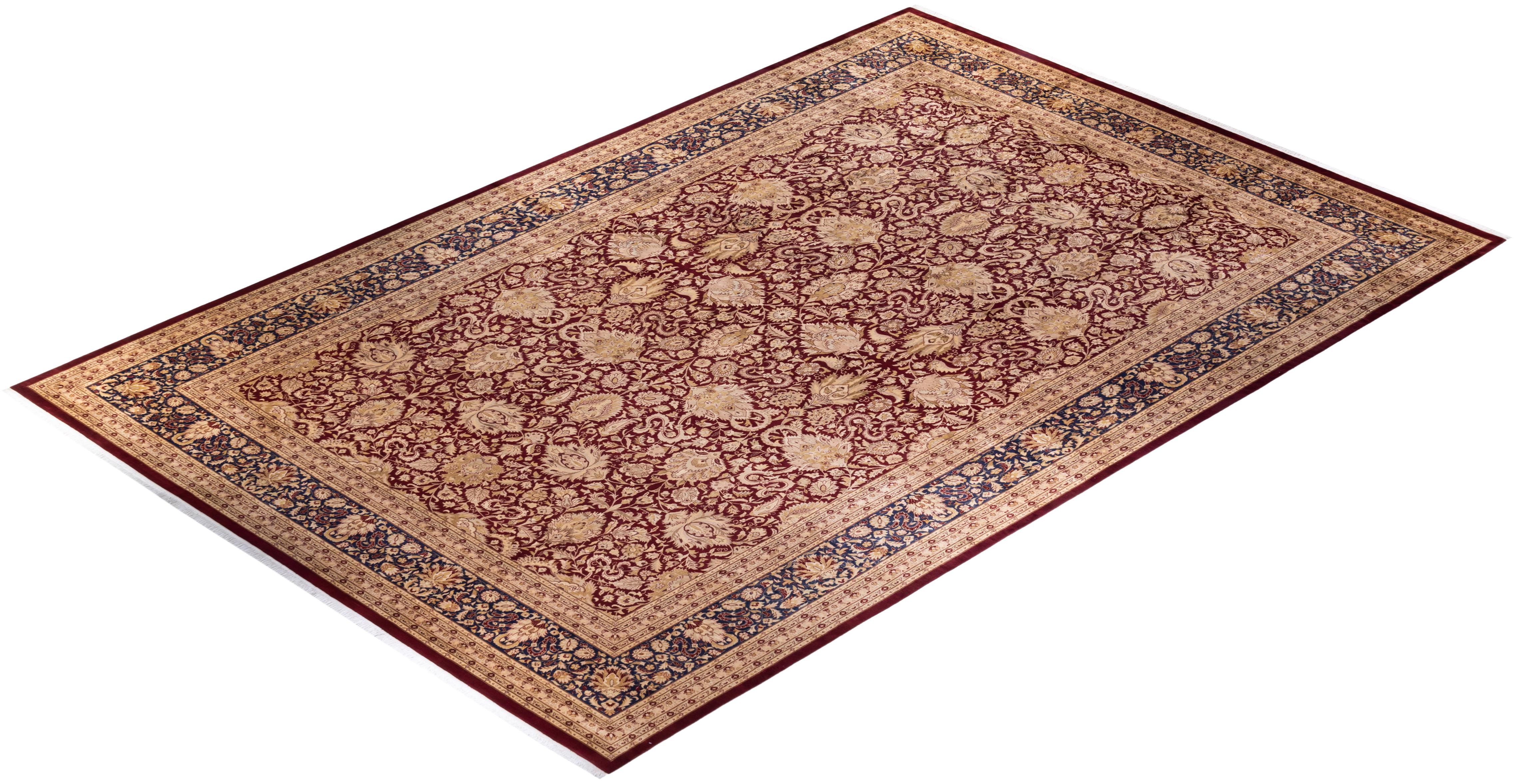 One-of-a-kind Hand Knotted Wool Mogul Red Area Rug For Sale 3