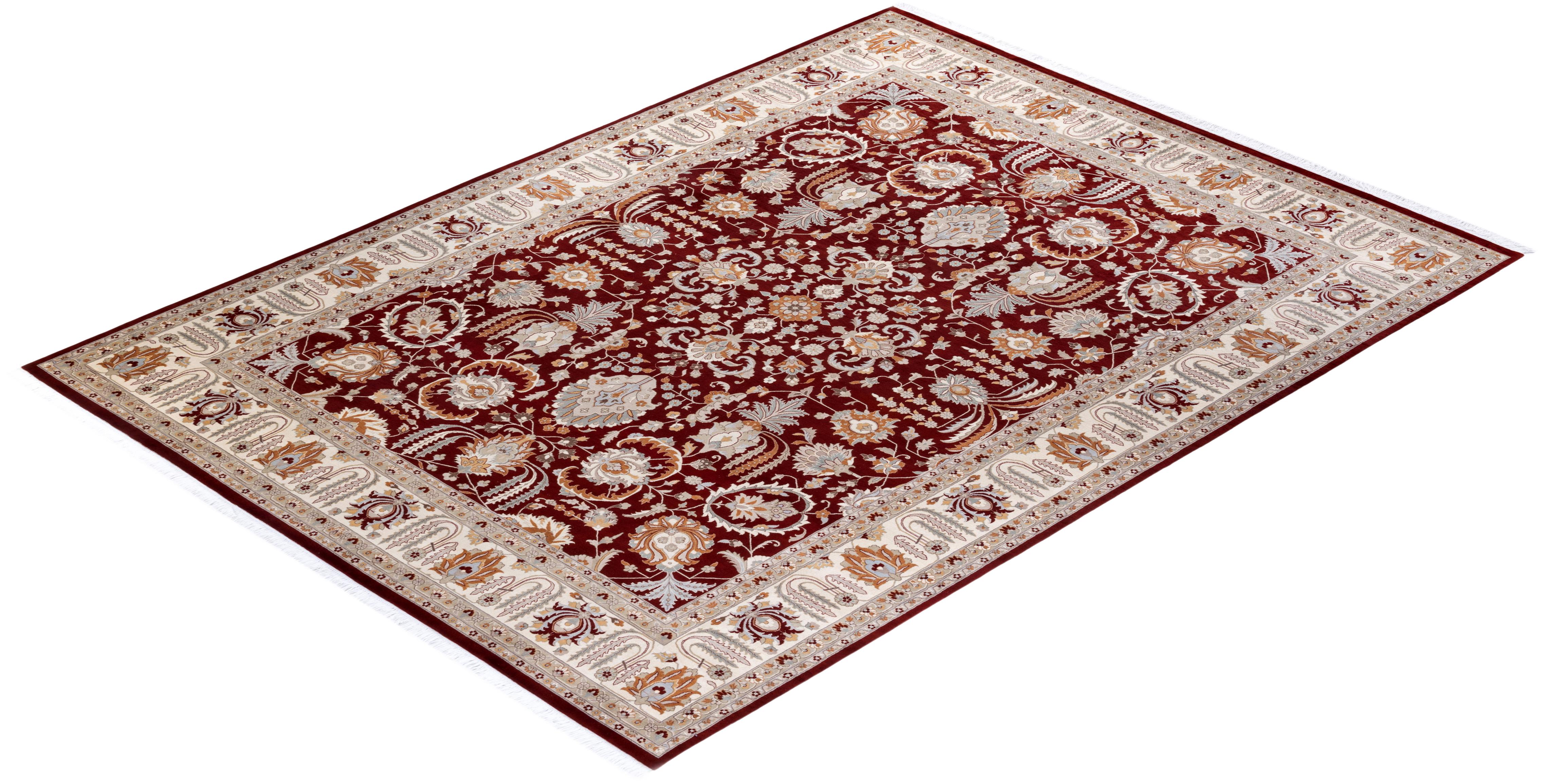 Tapis Mogul rouge en laine noué à la main, unique en son genre en vente 2