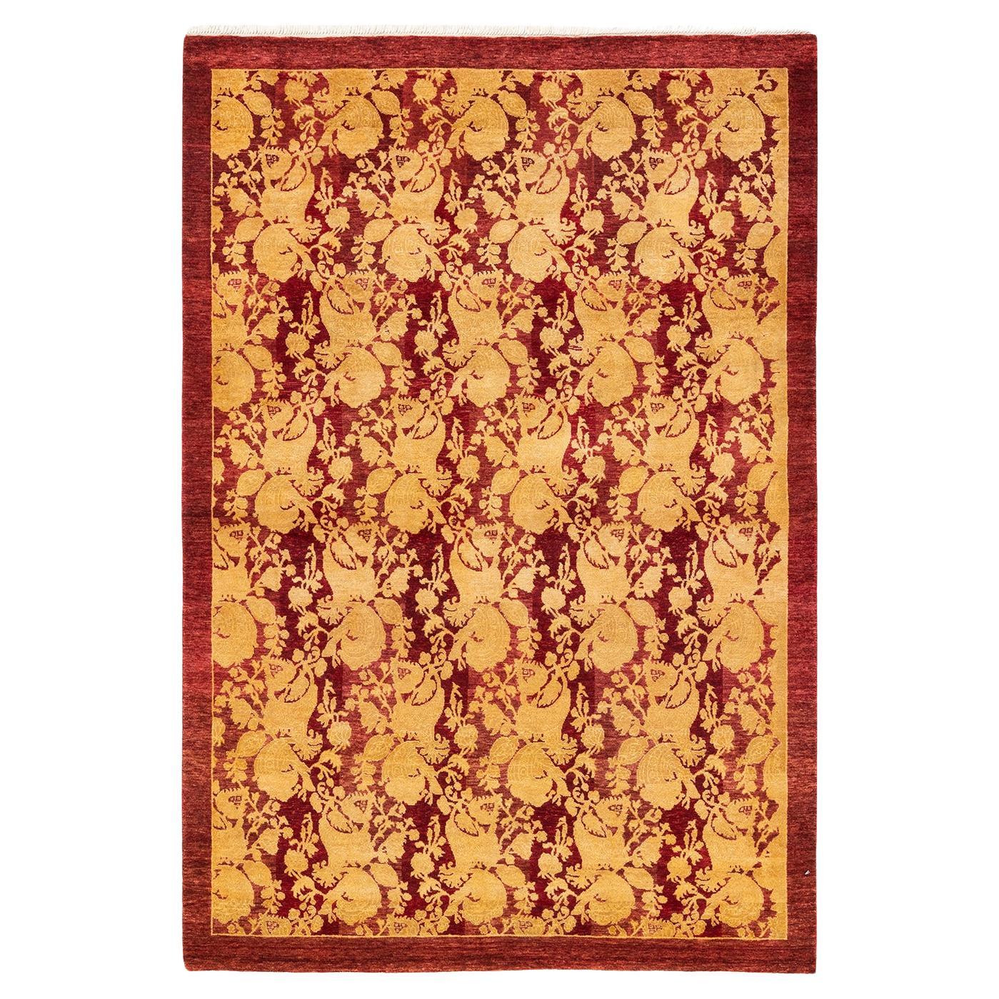 One-of-a-kind Hand Knotted Wool Mogul Red Area Rug