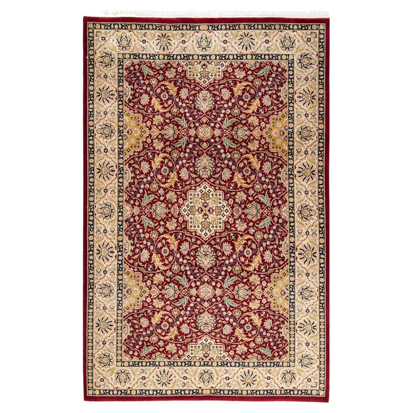 One-of-a-kind Hand Knotted Wool Mogul Red Area Rug