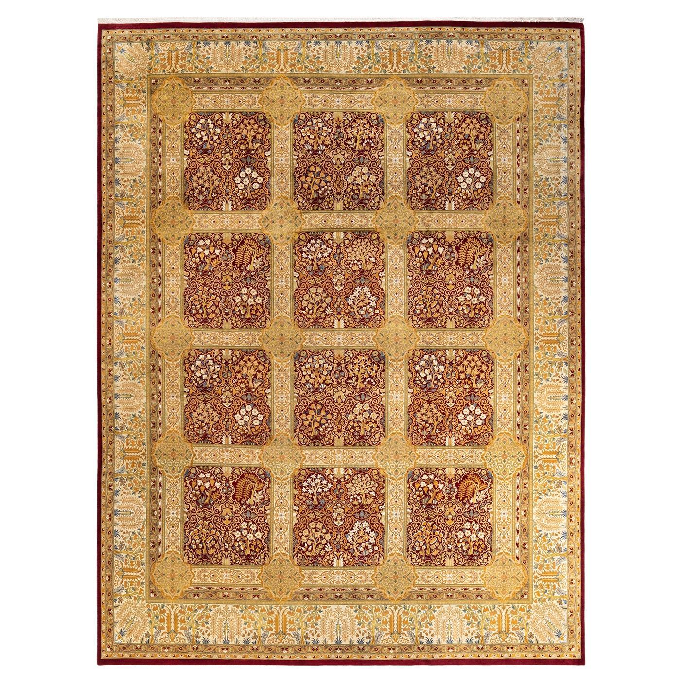 One-of-a-kind Hand Knotted Wool Mogul Red Area Rug For Sale