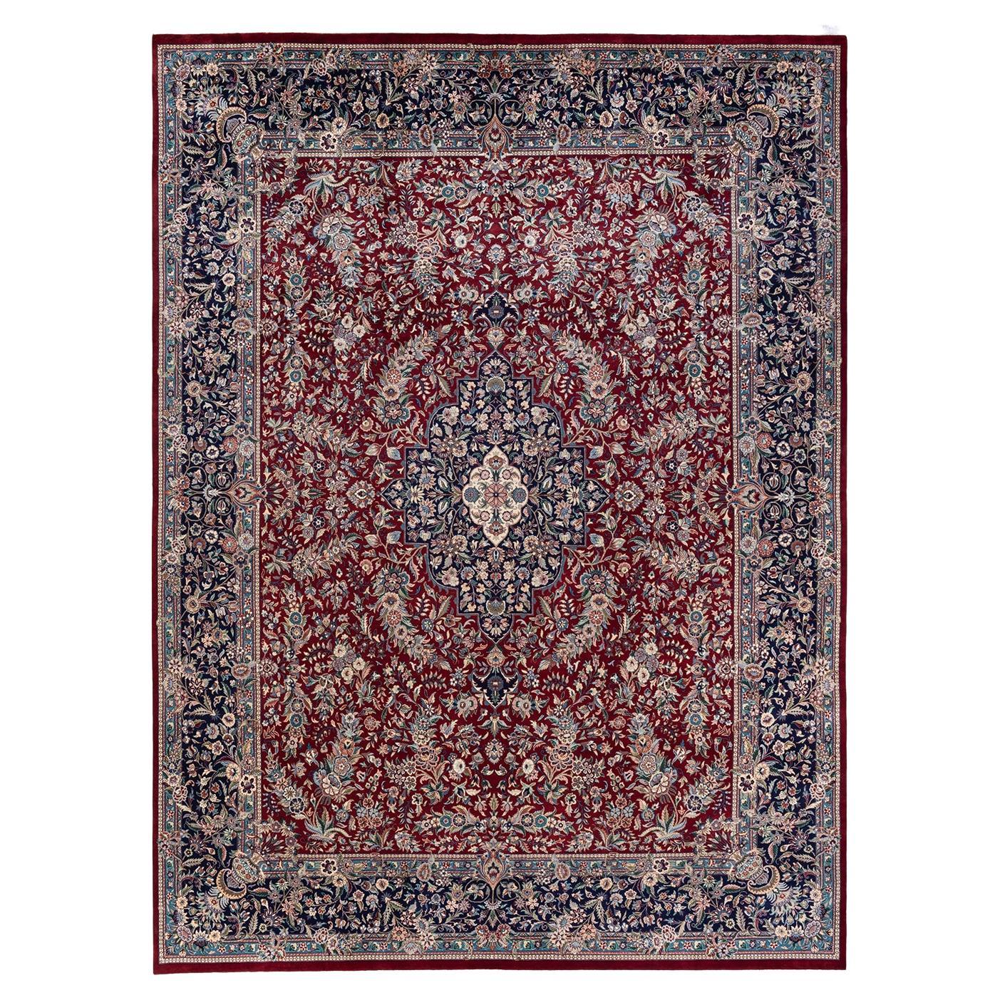 One-of-a-kind Hand Knotted Wool Mogul Red Area Rug For Sale