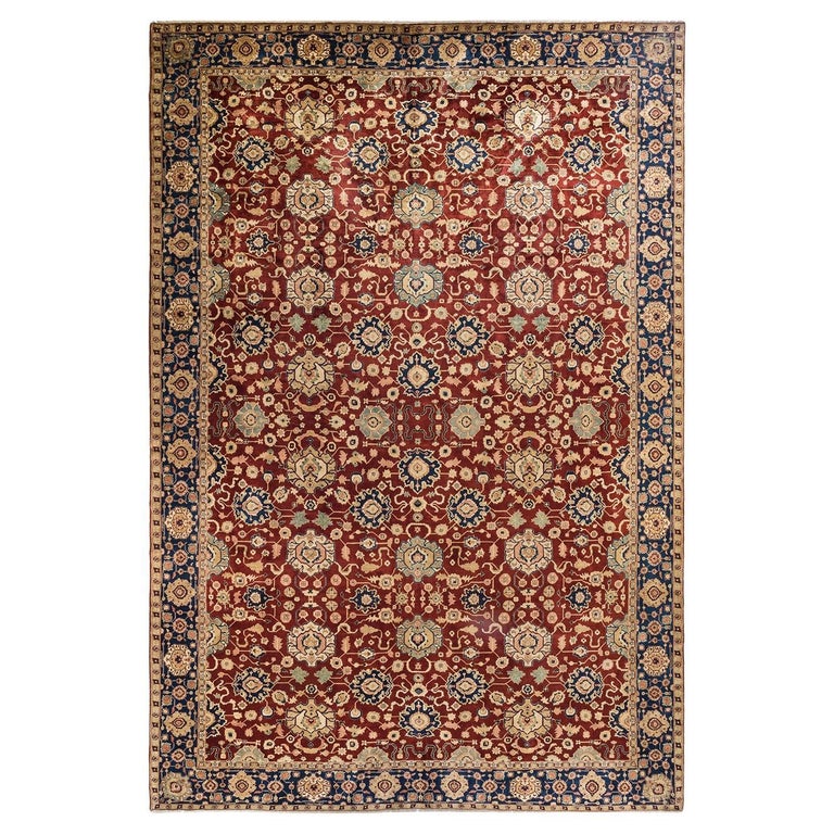 Embroided Red Rug One-of-a-kind Hand Knotted Wool Mogul Red Area Rug For Sale at 1stDibs