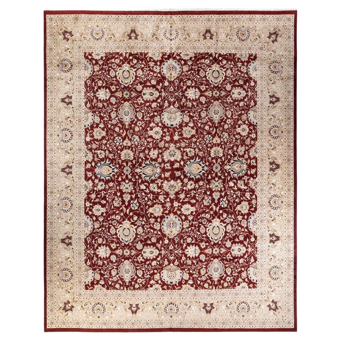 One-of-a-kind Hand Knotted Wool Mogul Red Area Rug For Sale