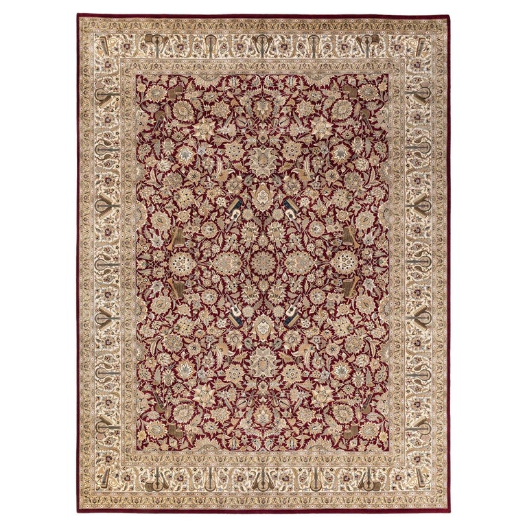 One-of-a-kind Hand Knotted Wool Mogul Red Area Rug For Sale at 1stDibs