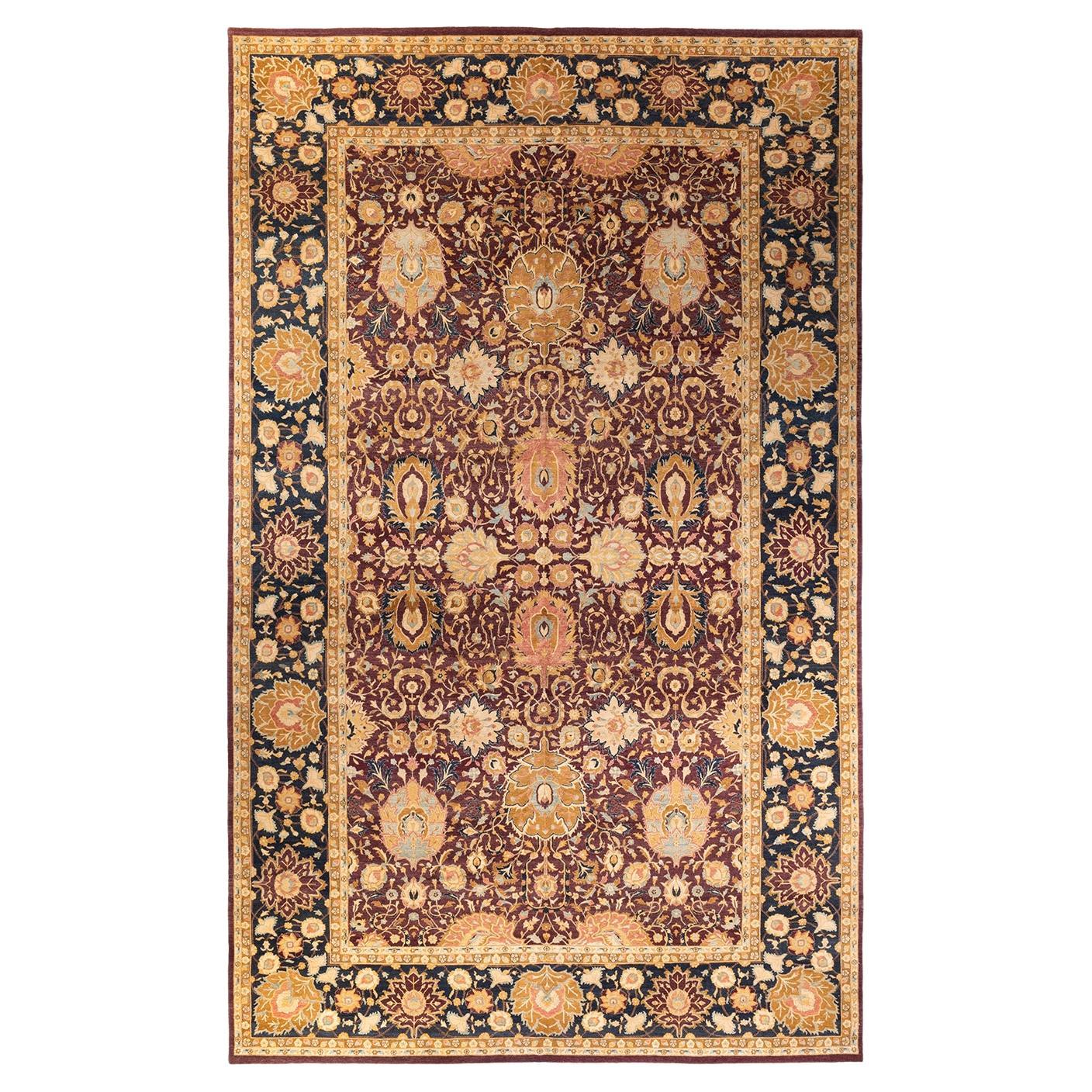 Tapis Mogul rouge en laine noué à la main, unique en son genre