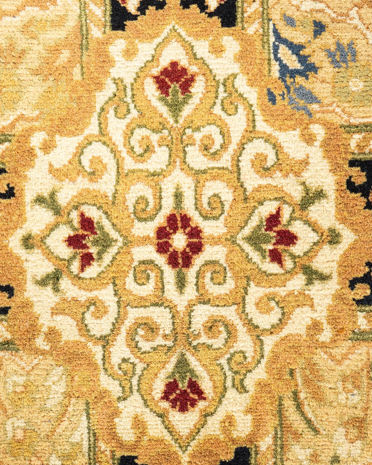 Pakistani One-of-a-kind Hand Knotted Wool Mogul Yellow Area Rug For Sale