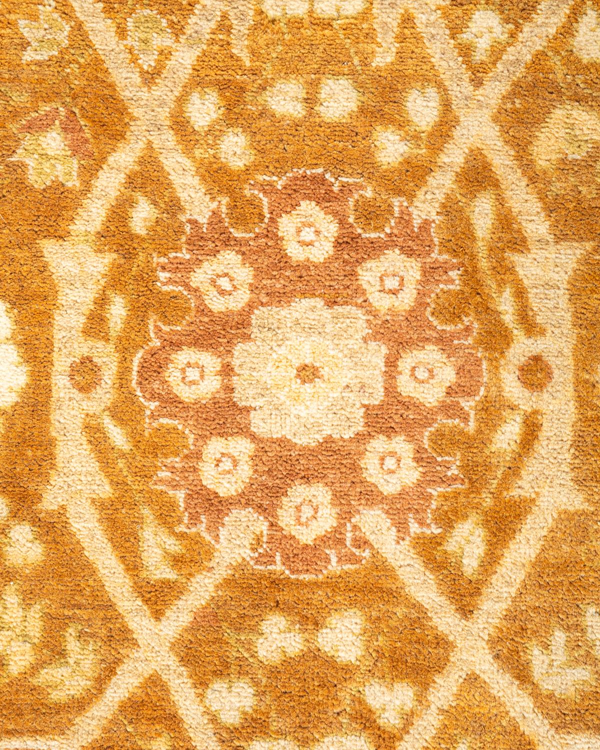 Pakistani One-of-a-kind Hand Knotted Wool Mogul Yellow Area Rug For Sale
