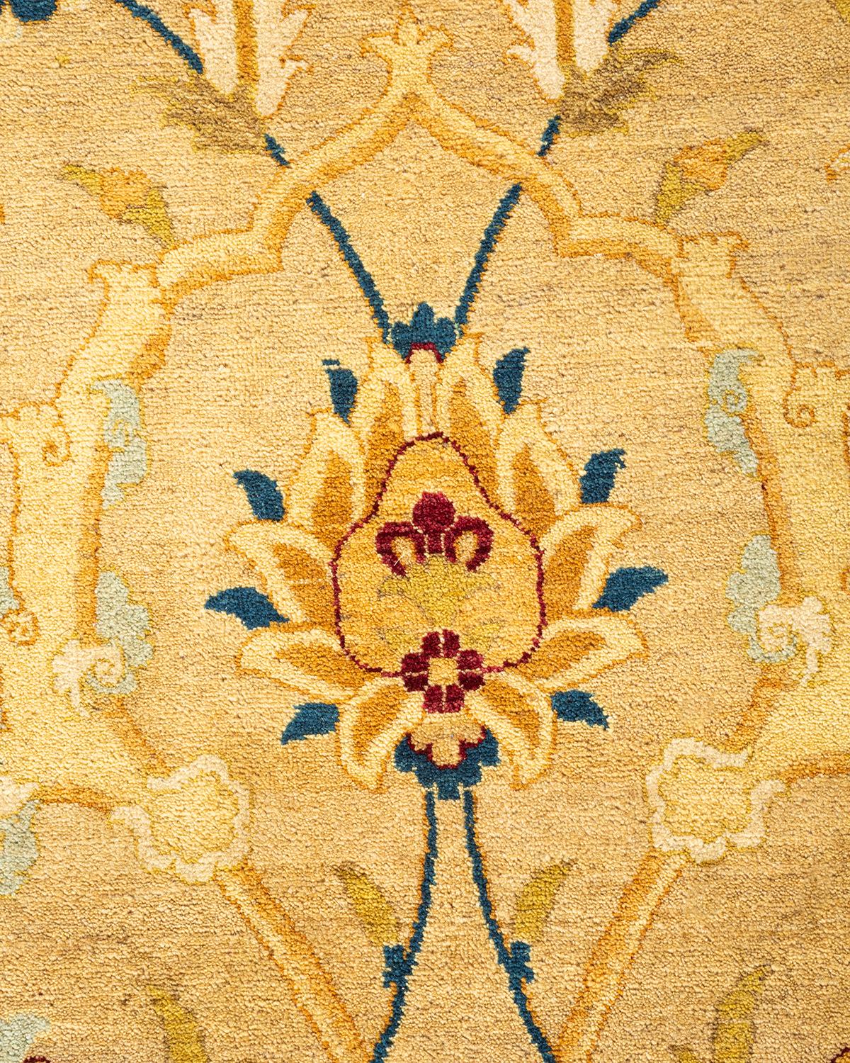 Pakistani One-of-a-kind Hand Knotted Wool Mogul Yellow Area Rug For Sale