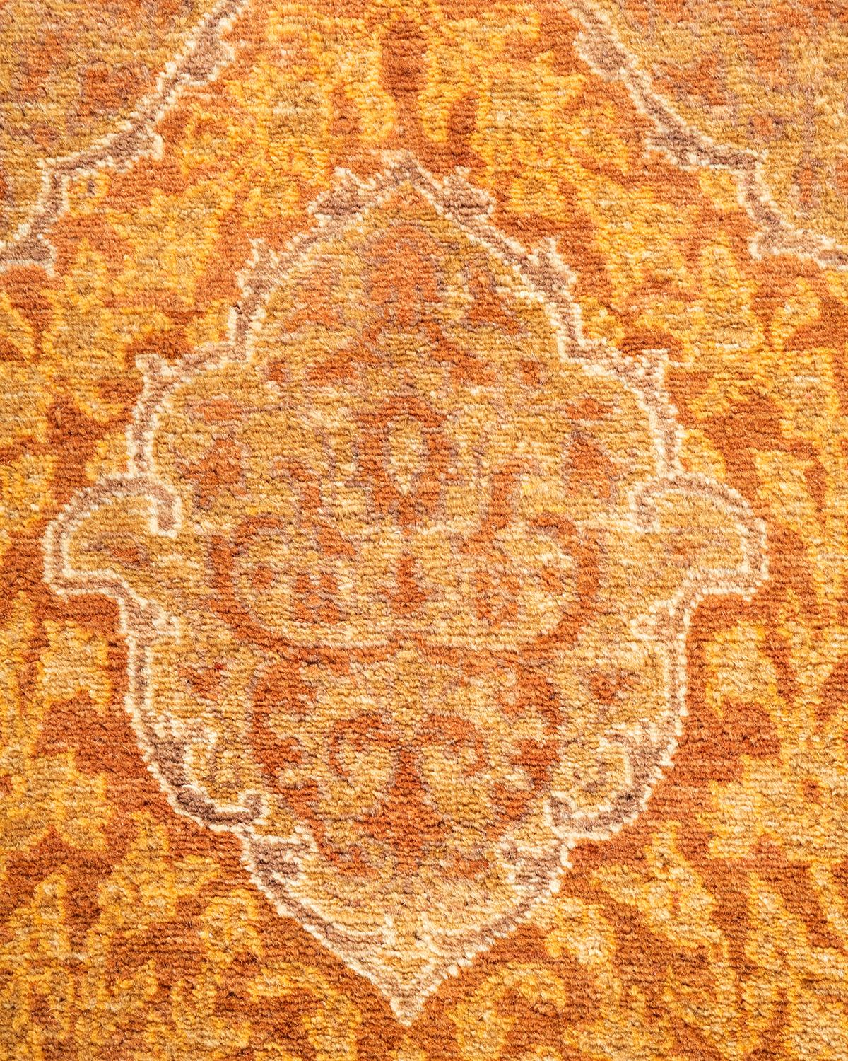 Pakistani One-of-a-kind Hand Knotted Wool Mogul Yellow Area Rug For Sale