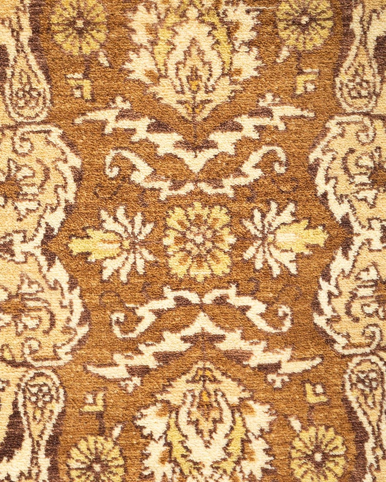 Pakistani One-of-a-kind Hand Knotted Wool Mogul Yellow Area Rug For Sale