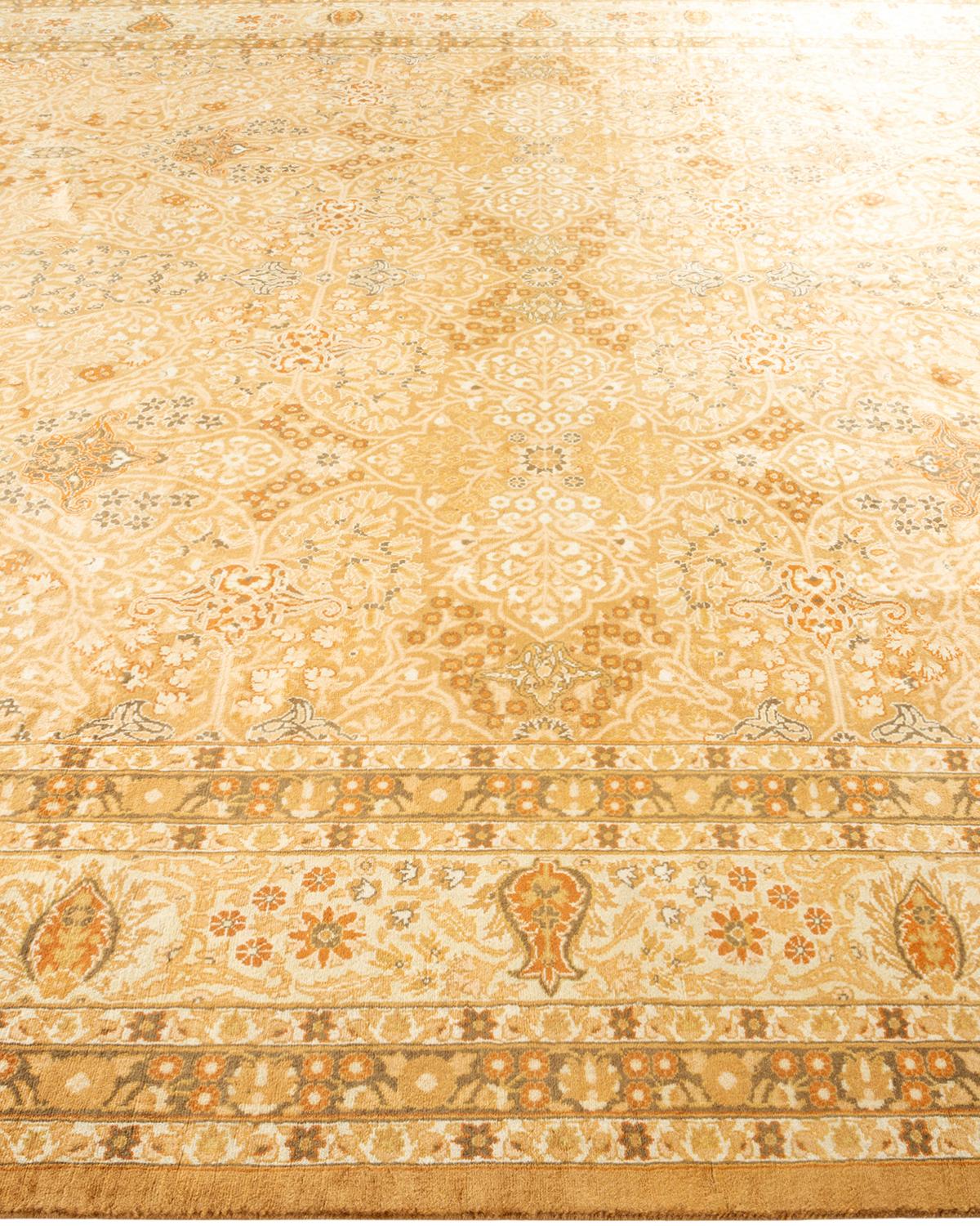 One-of-a-kind Hand Knotted Wool Mogul Yellow Area Rug In New Condition For Sale In Norwalk, CT