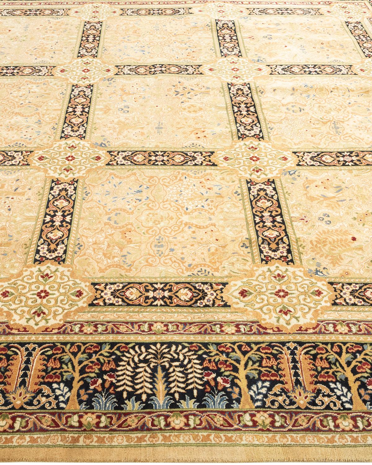 One-of-a-kind Hand Knotted Wool Mogul Yellow Area Rug In New Condition For Sale In Norwalk, CT