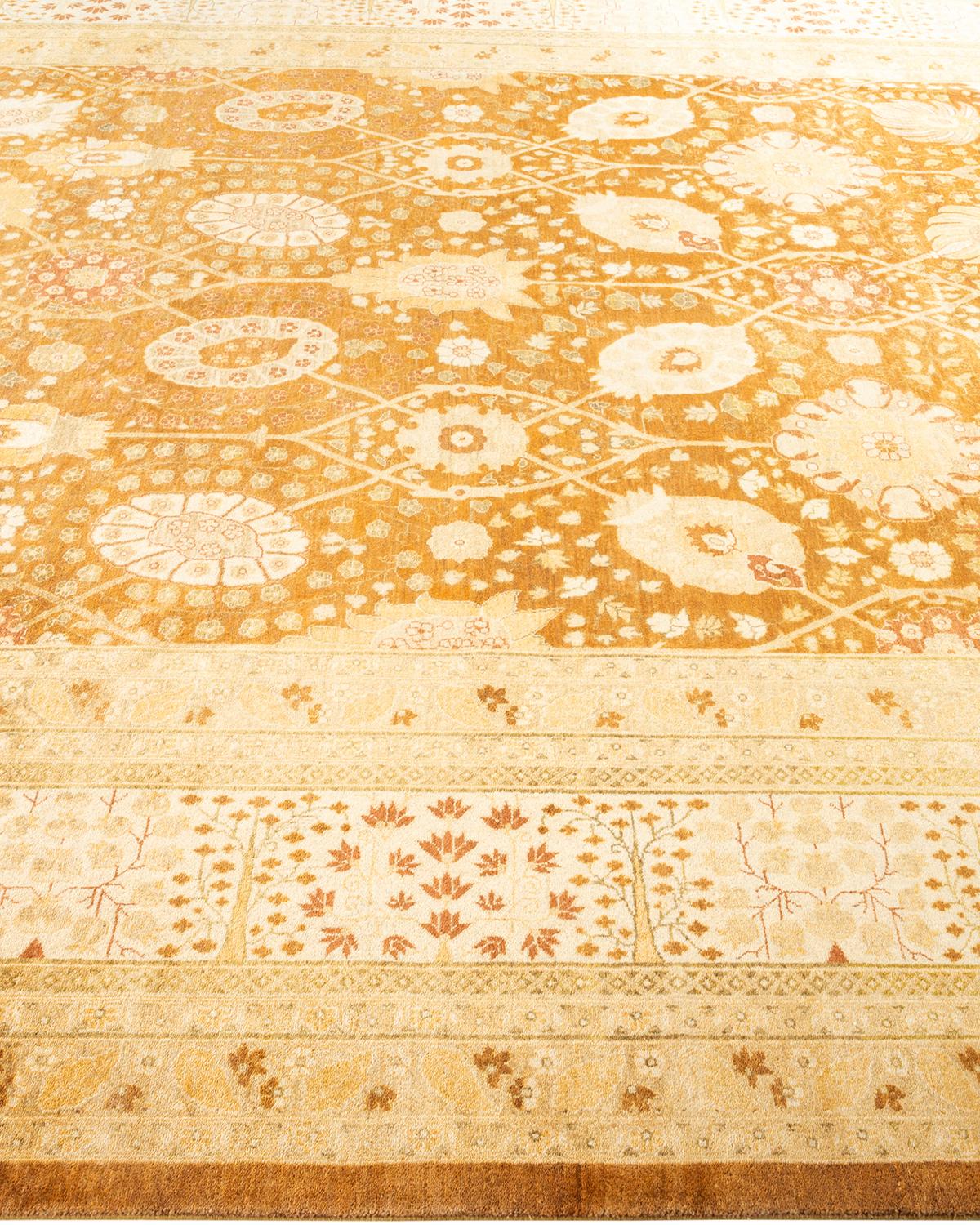 One-of-a-kind Hand Knotted Wool Mogul Yellow Area Rug In New Condition For Sale In Norwalk, CT