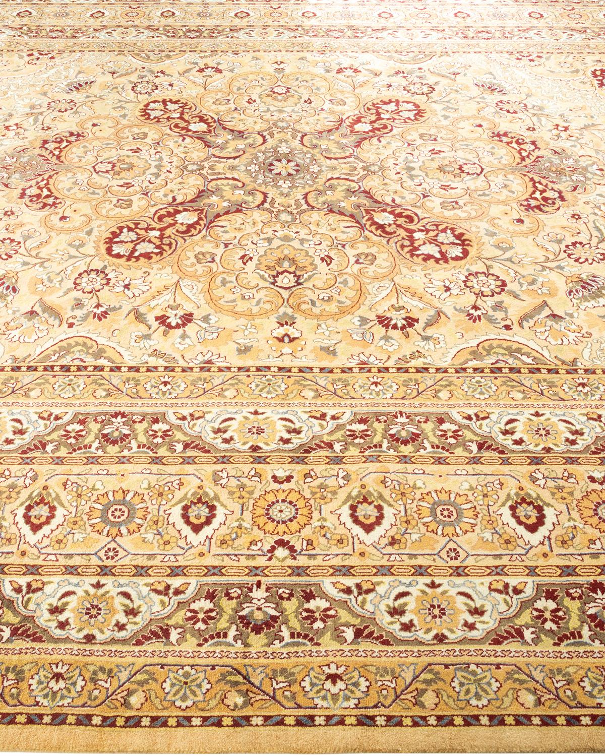 Tapis Mogul jaune en laine noué à la main, unique en son genre Neuf - En vente à Norwalk, CT