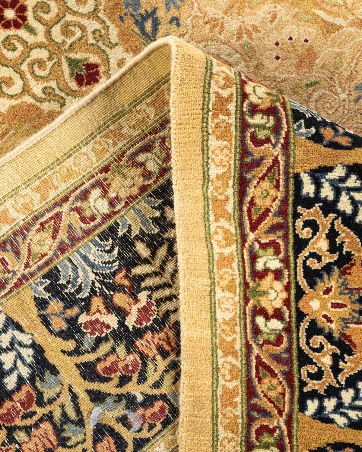 One-of-a-kind Hand Knotted Wool Mogul Yellow Area Rug For Sale 1