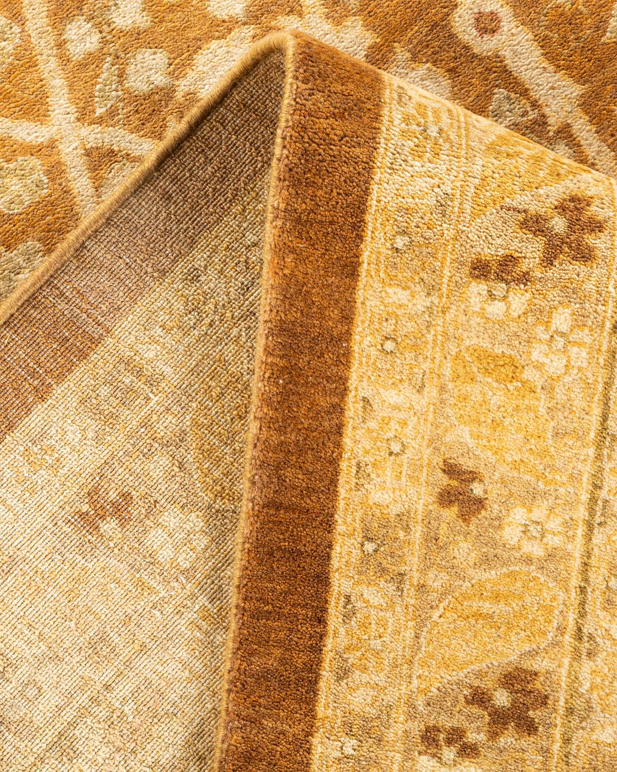 One-of-a-kind Hand Knotted Wool Mogul Yellow Area Rug For Sale 1