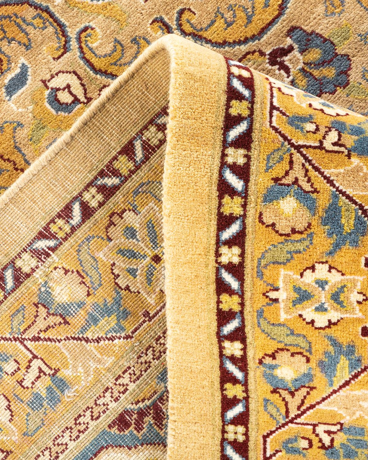 One-of-a-kind Hand Knotted Wool Mogul Yellow Area Rug For Sale 1
