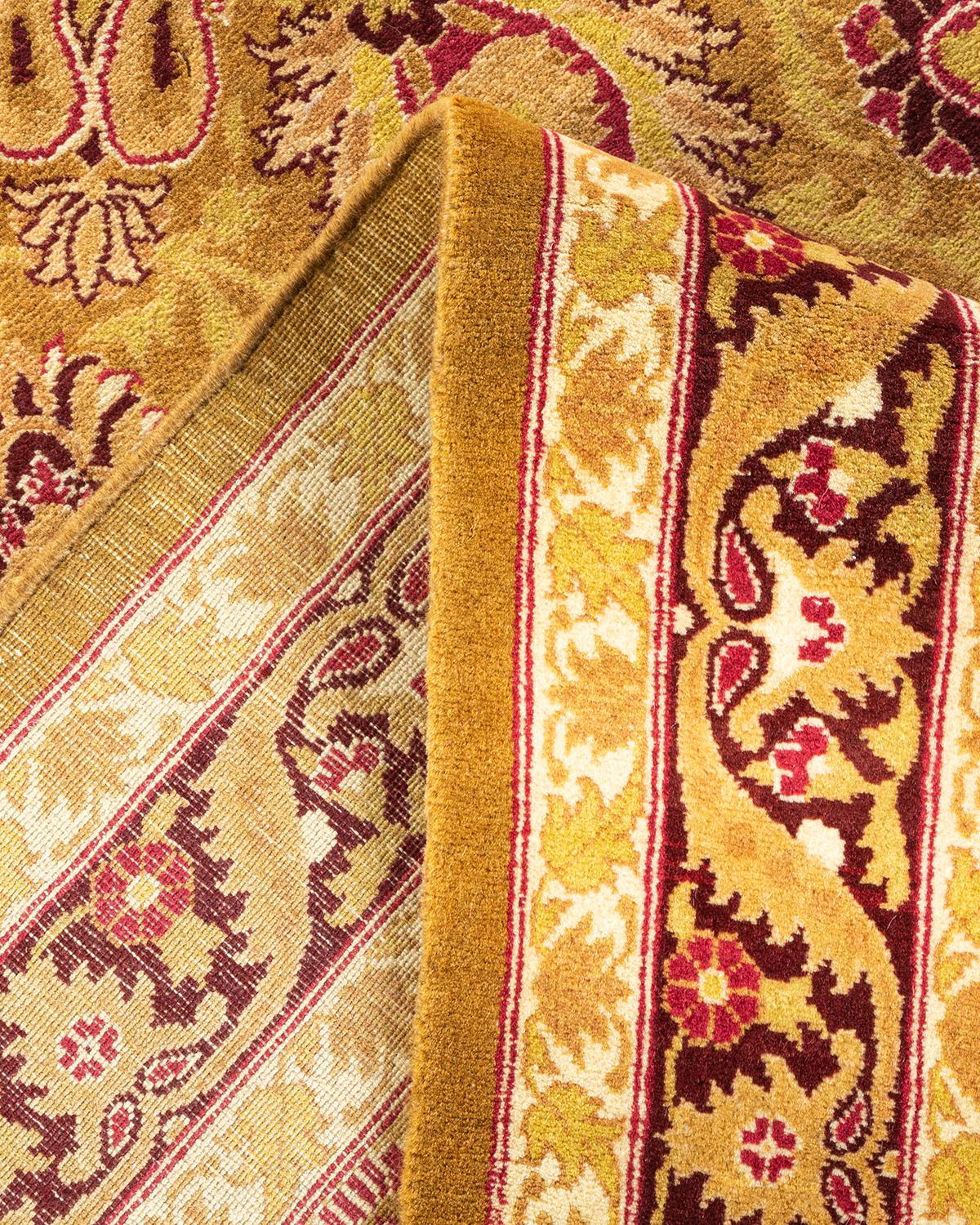 Handgeknüpfter gelber Mogul-Teppich aus Wolle, Unikat im Angebot 1