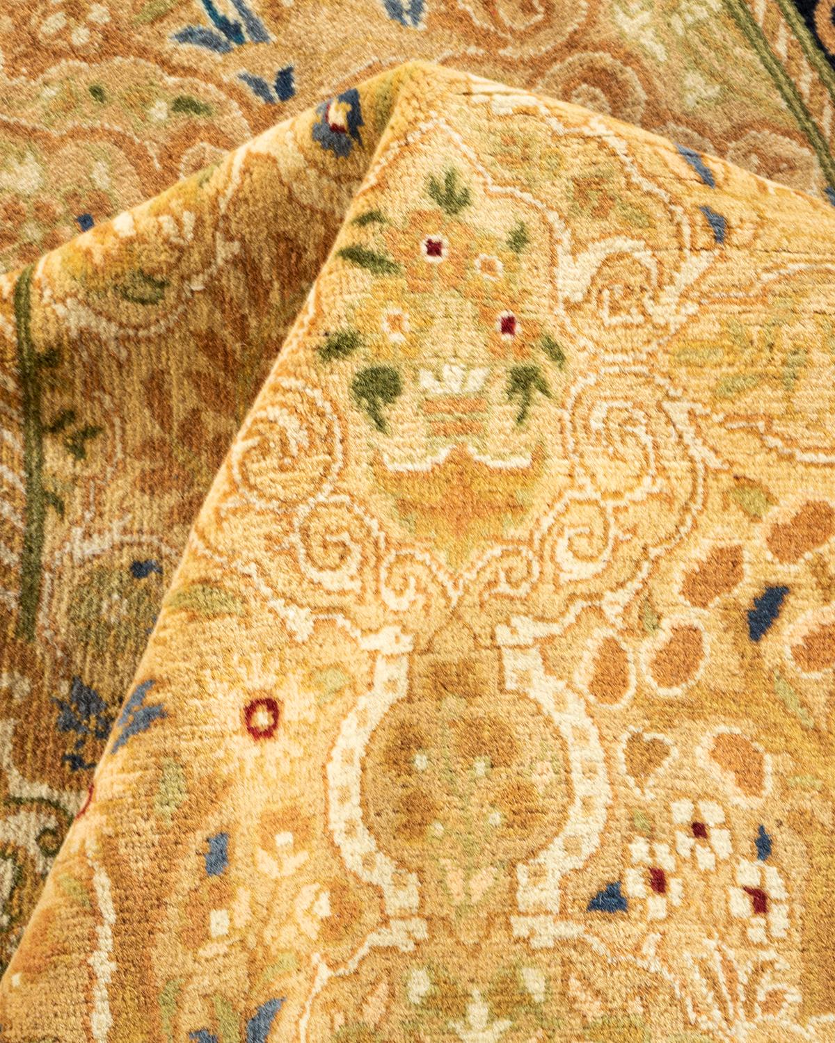One-of-a-kind Hand Knotted Wool Mogul Yellow Area Rug For Sale 2