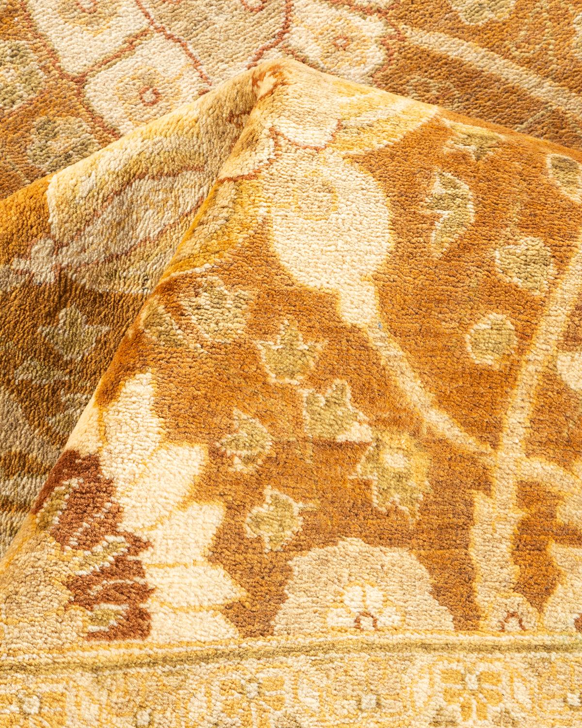 One-of-a-kind Hand Knotted Wool Mogul Yellow Area Rug For Sale 2