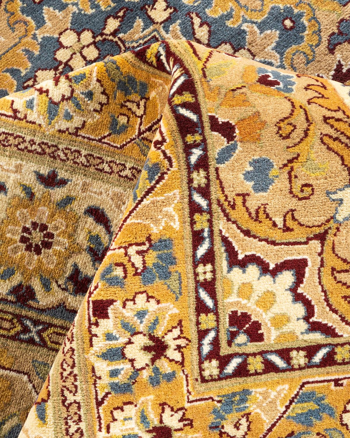 One-of-a-kind Hand Knotted Wool Mogul Yellow Area Rug For Sale 2