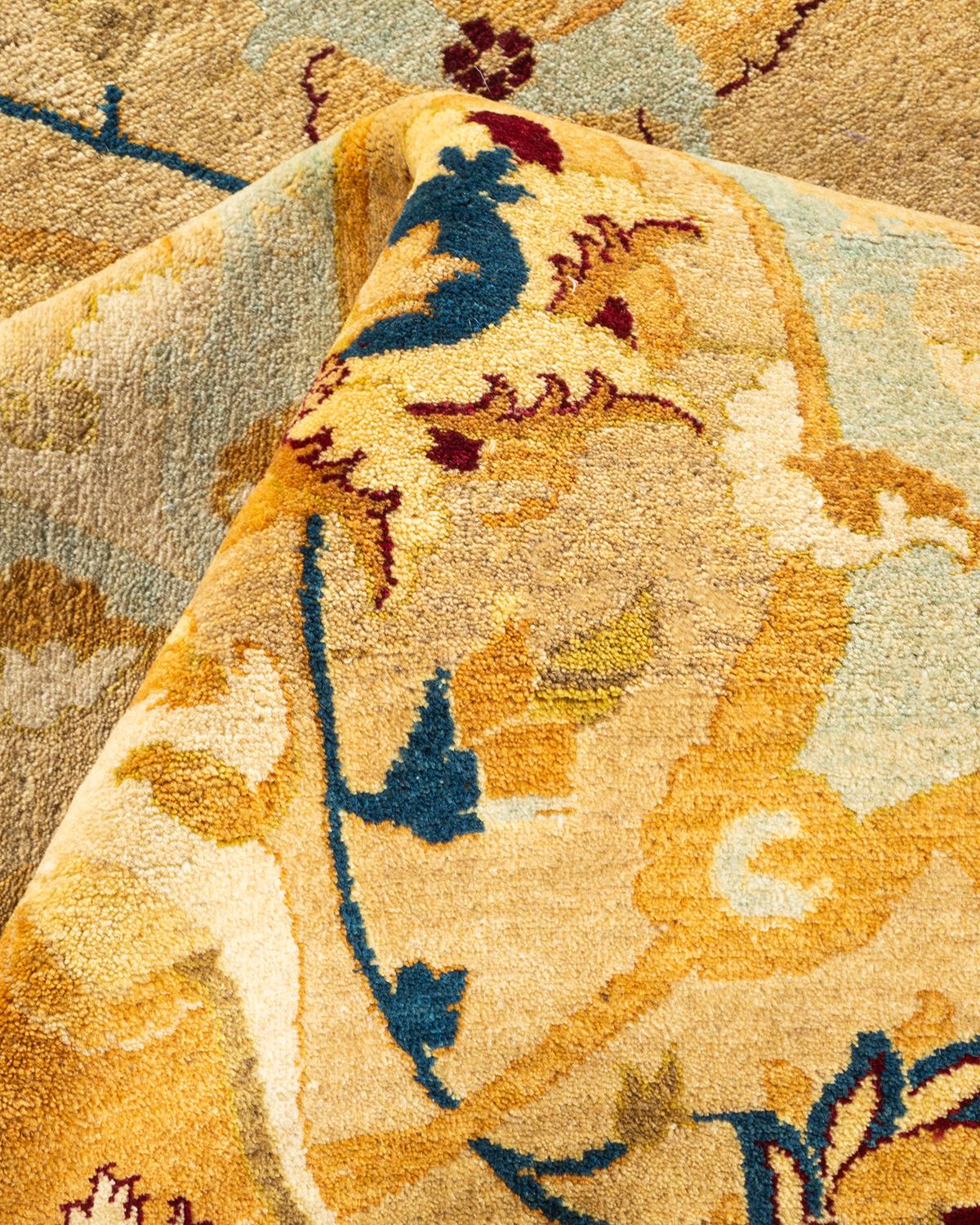 One-of-a-kind Hand Knotted Wool Mogul Yellow Area Rug For Sale 2