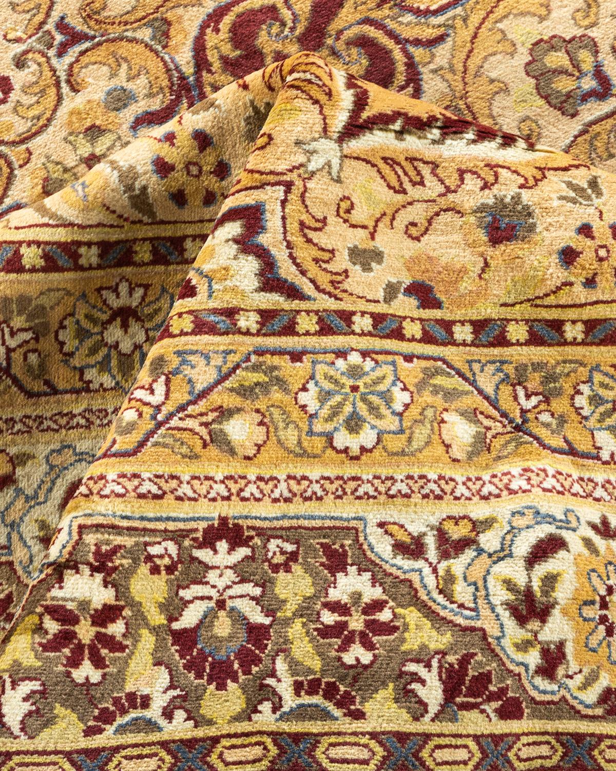 Tapis Mogul jaune en laine noué à la main, unique en son genre en vente 1