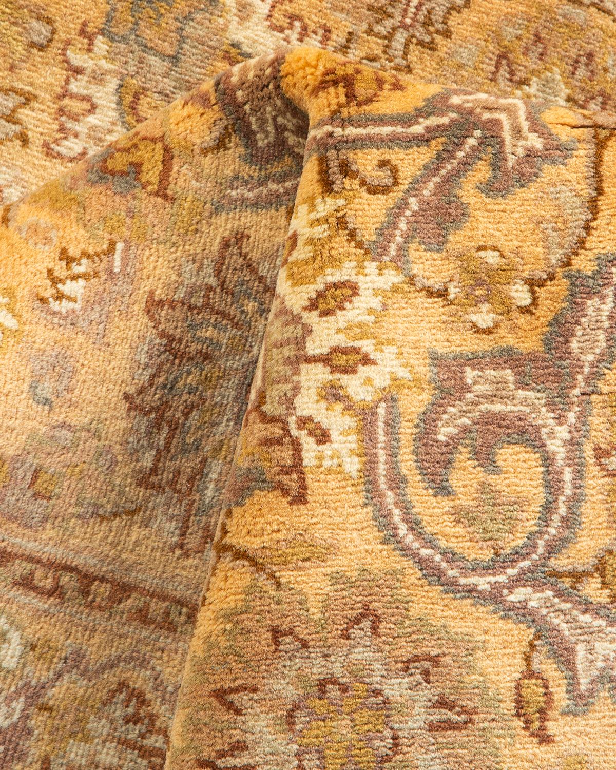 Handgeknüpfter gelber Mogul-Teppich aus Wolle, Unikat im Angebot 2
