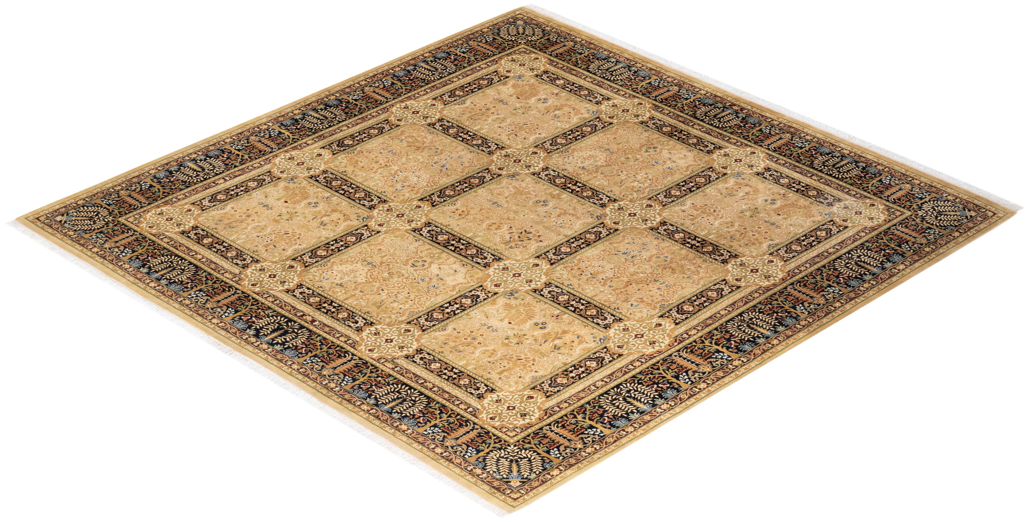 One-of-a-kind Hand Knotted Wool Mogul Yellow Area Rug For Sale 3