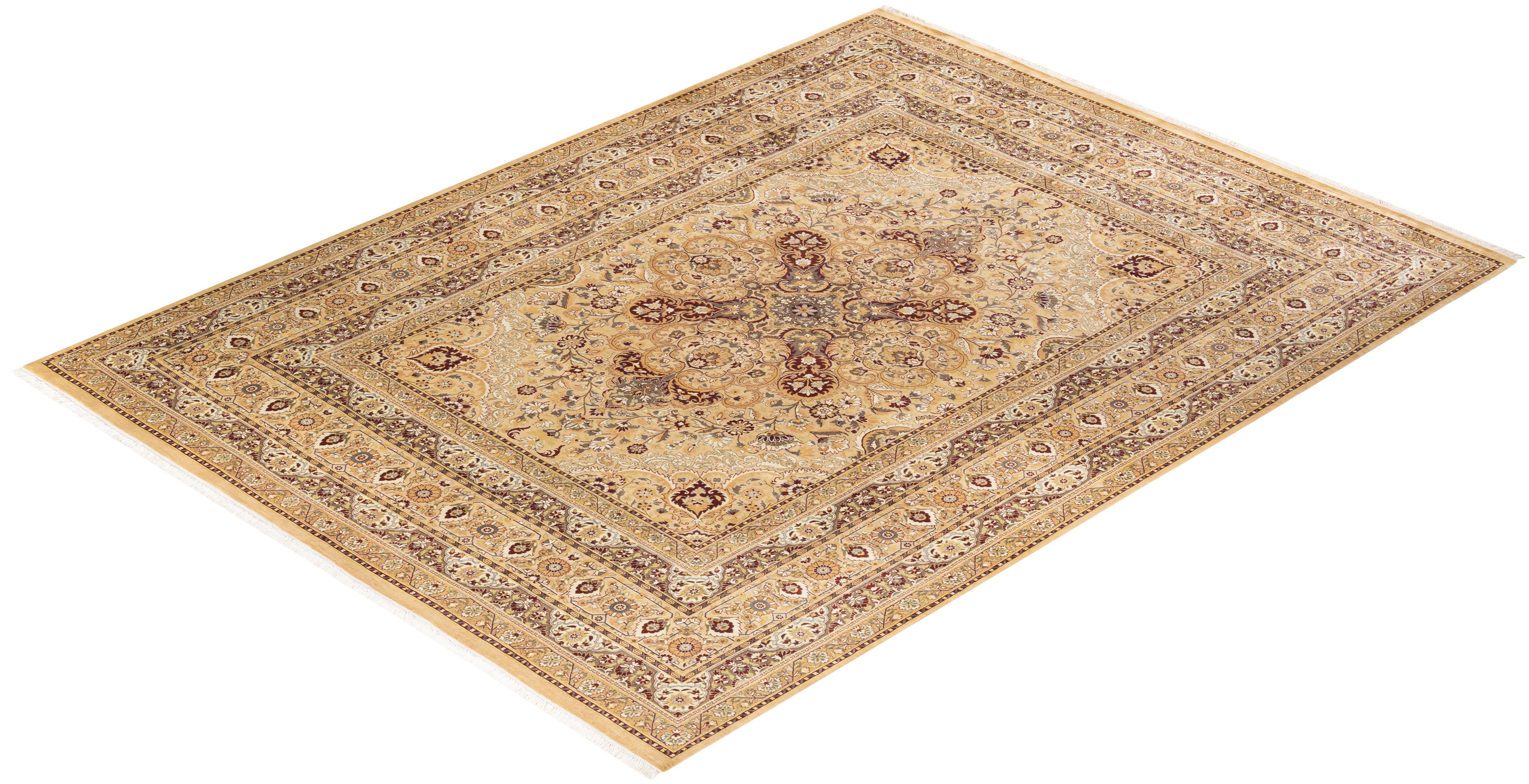 Tapis Mogul jaune en laine noué à la main, unique en son genre en vente 2