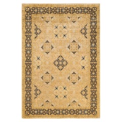 One-of-a-Kind Hand Knotted Wool Mogul Yellow Area Rug