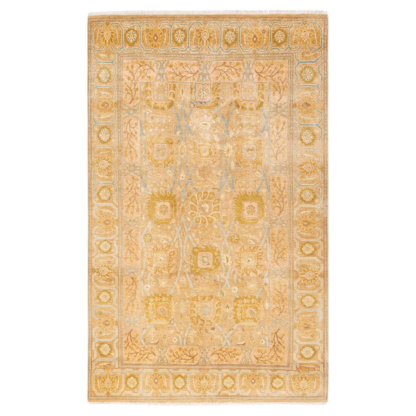 One-of-a-kind Hand Knotted Wool Mogul Yellow Area Rug