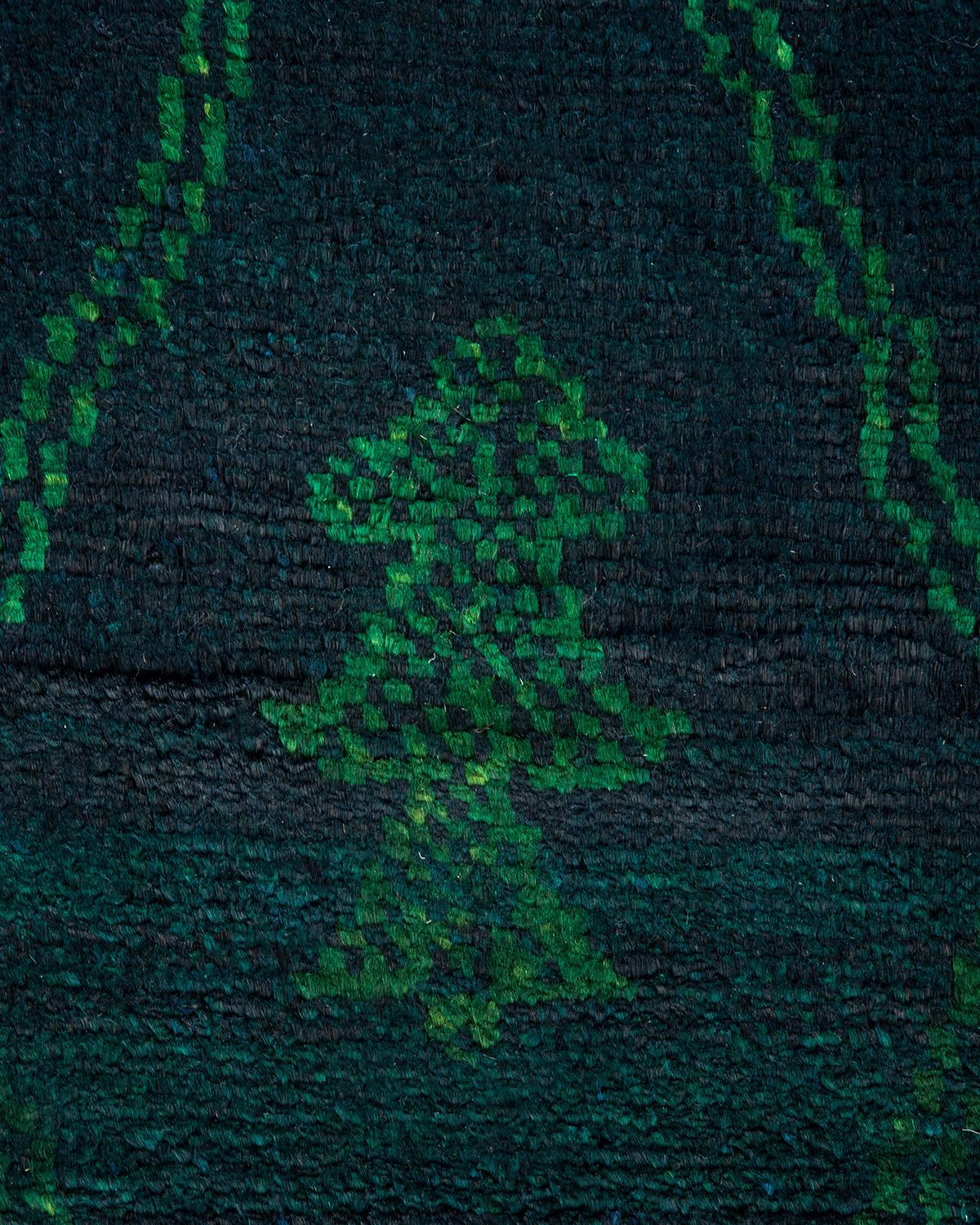Pakistani One-of-a-kind Hand Knotted Wool Moroccan Black Area Rug For Sale