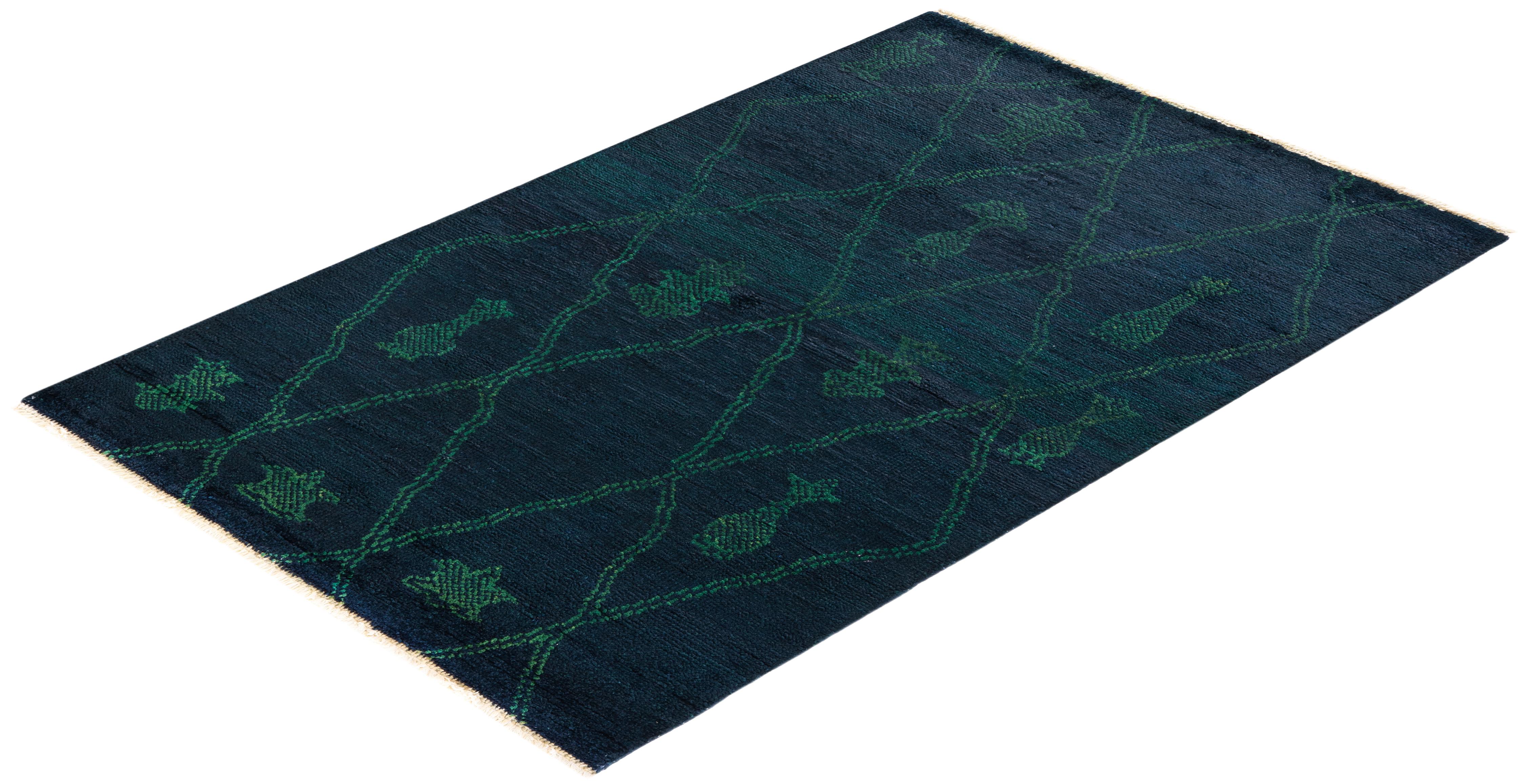 One-of-a-kind Hand Knotted Wool Moroccan Black Area Rug For Sale 3