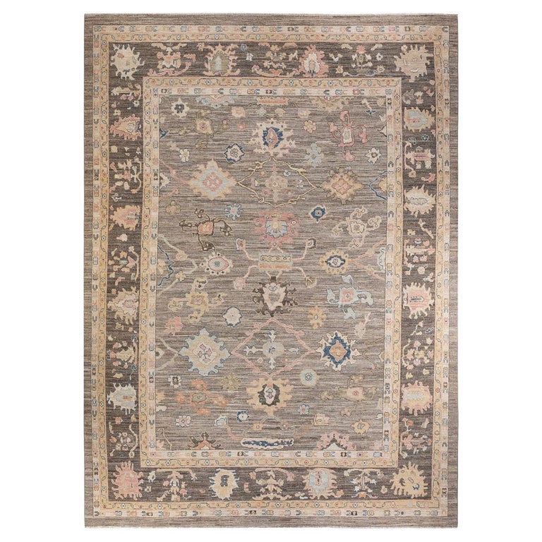 One-of-a-kind Hand Knotted Wool Oushak Beige Area Rug For Sale at 1stDibs
