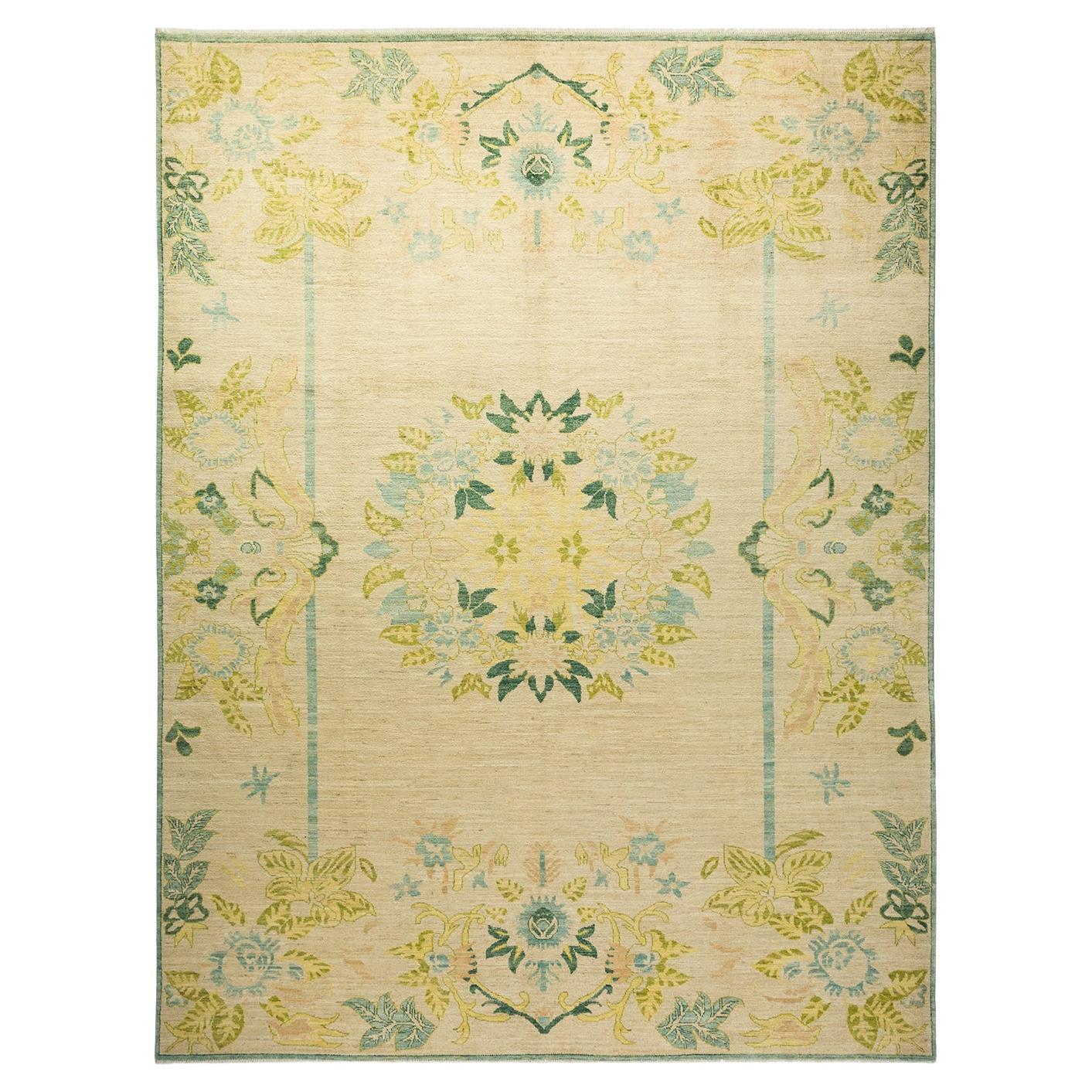 One-of-a-kind Hand Knotted Wool Oushak Ivory Area Rug