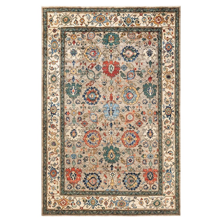 Small Serapi Rug One-of-a-kind Hand Knotted Wool Serapi Beige Area Rug For Sale at 1stDibs