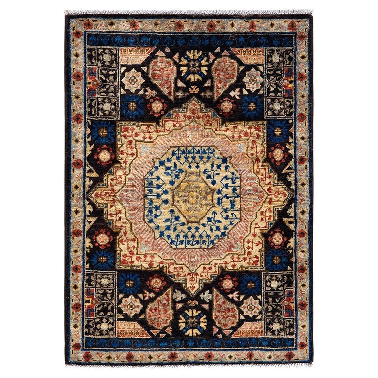 Small Serapi Rug One-of-a-kind Hand Knotted Wool Serapi Black Area Rug For Sale at 1stDibs