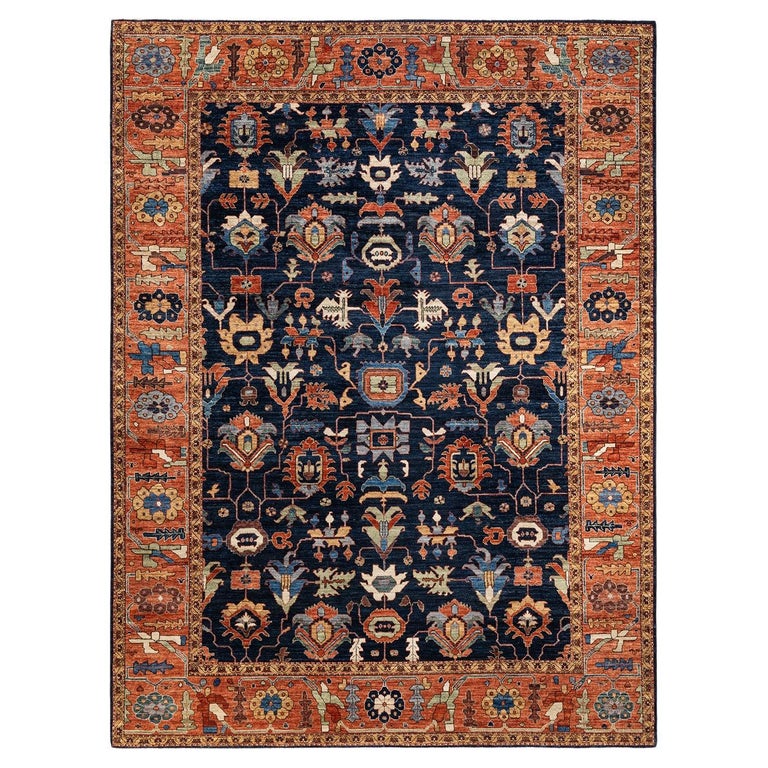 Small Serapi Rug One-of-a-kind Hand Knotted Wool Serapi Blue Area Rug For Sale at 1stDibs