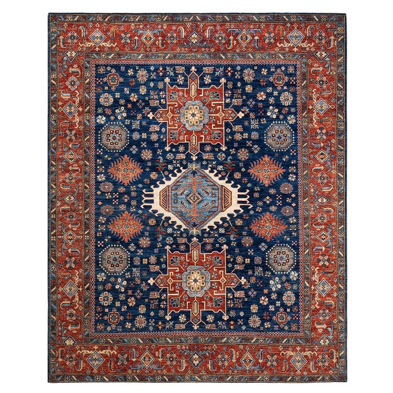 Oneofakind Hand Knotted Wool Serapi Blue Area Rug For Sale at 1stDibs