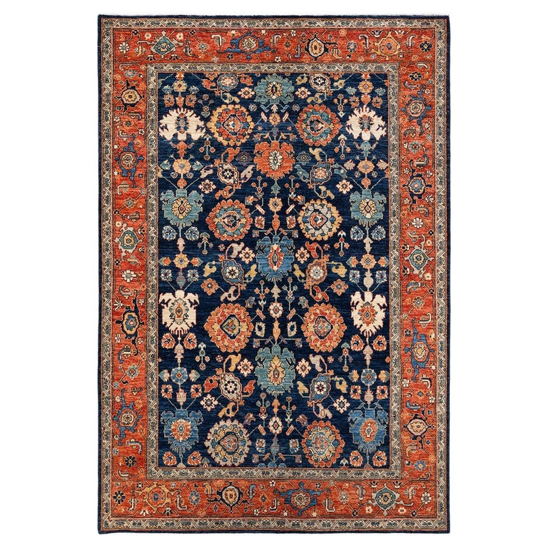 Small Serapi Rug One-of-a-kind Hand Knotted Wool Serapi Blue Area Rug For Sale at 1stDibs