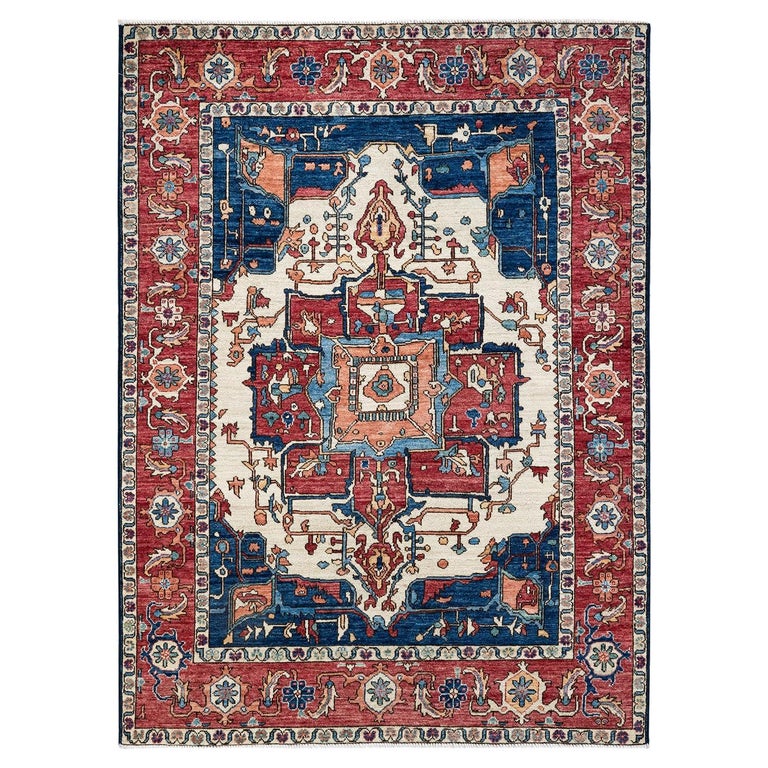 Small Serapi Rug One-of-a-kind Hand Knotted Wool Serapi Blue Area Rug For Sale at 1stDibs