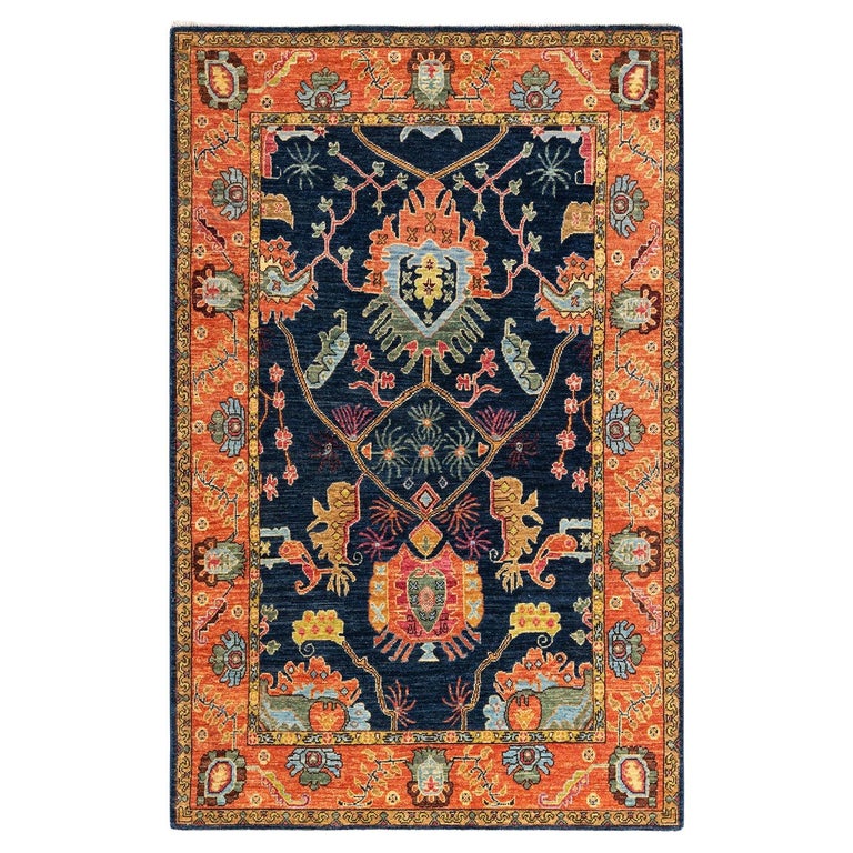 Small Serapi Rug One-of-a-kind Hand Knotted Wool Serapi Blue Area Rug For Sale at 1stDibs