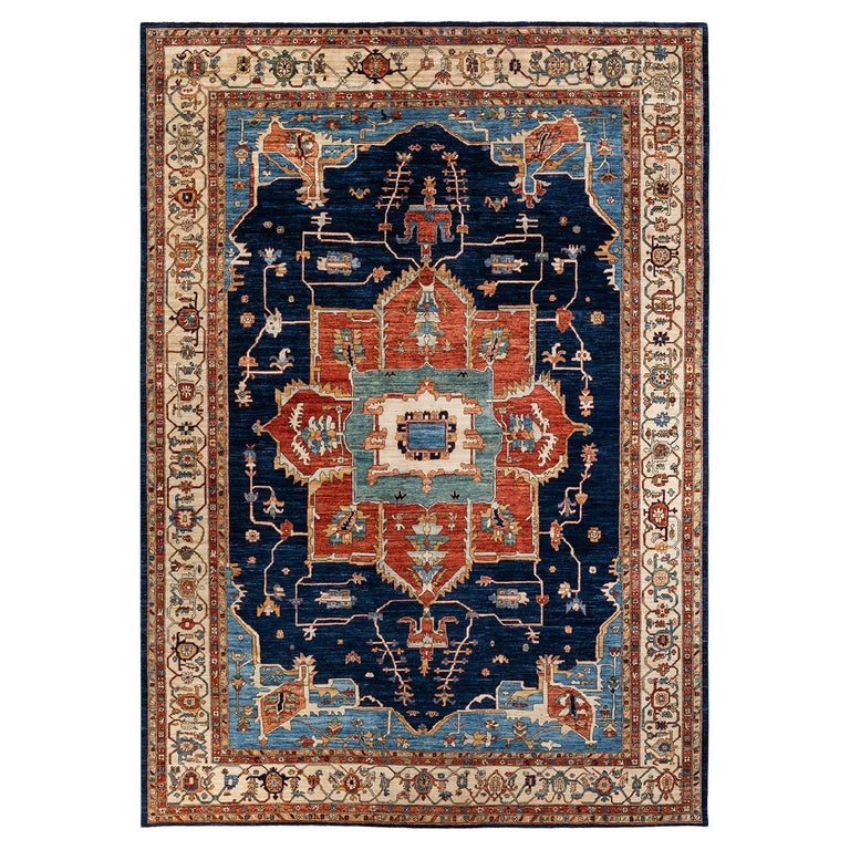 Small Serapi Rug One-of-a-kind Hand Knotted Wool Serapi Blur Area Rug For Sale at 1stDibs